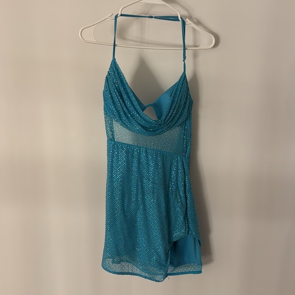 Oh Polly RANCHO MIRAGE Embellished Cowl Mini Dress in Aqua Size US 4 - Picture 4 of 5